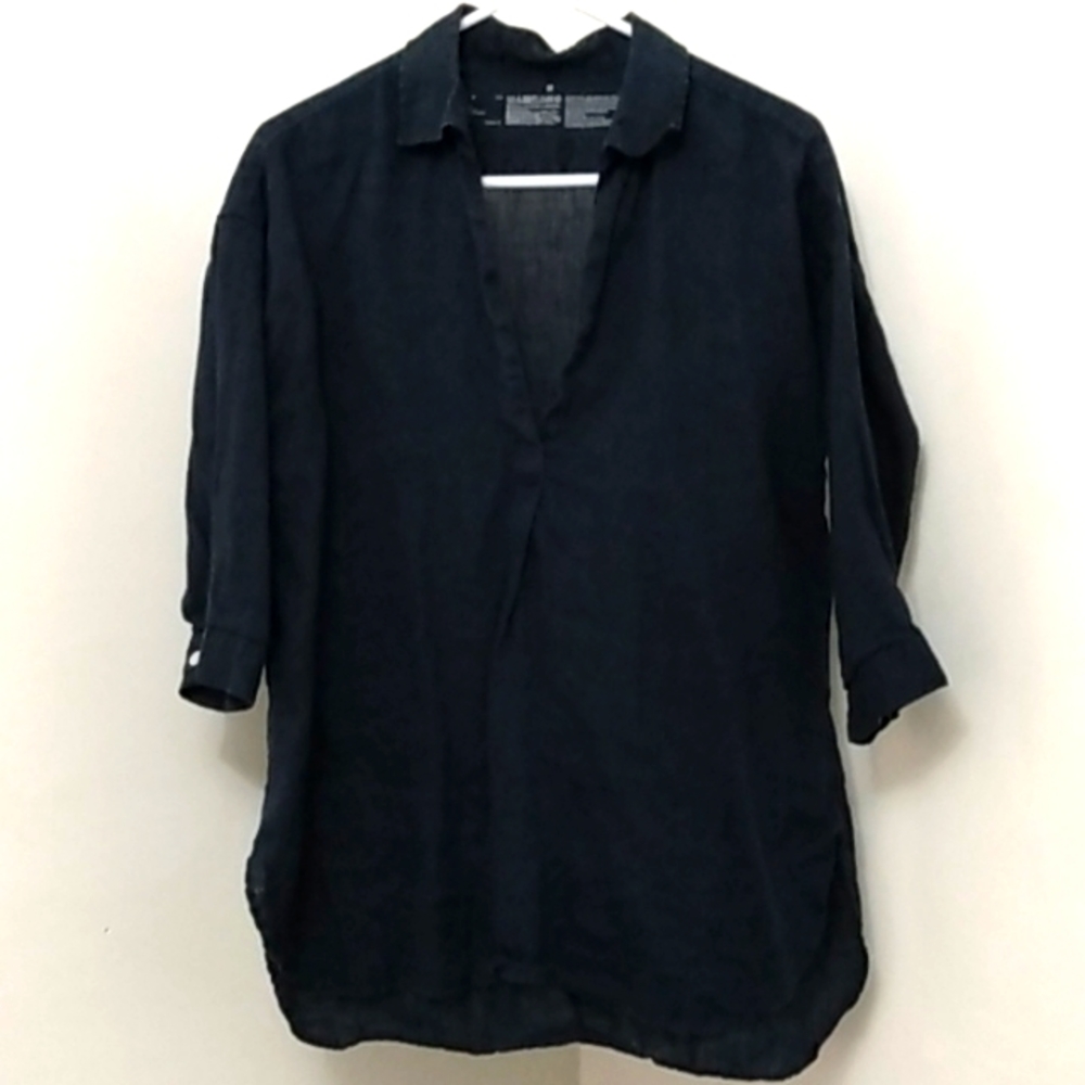 MUJI Navy Blue Linen V-Neck Tunic Size M